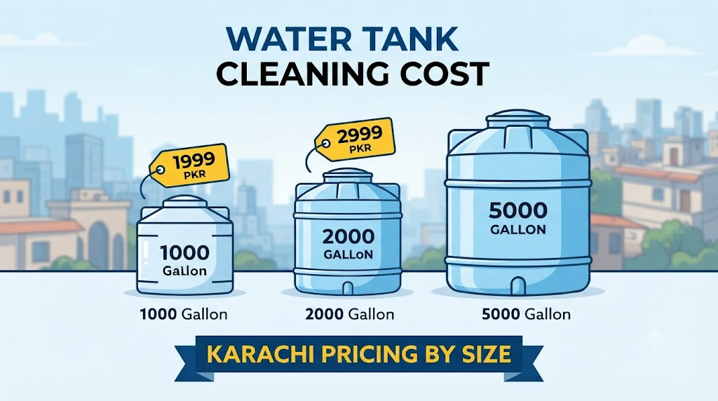 Water Tank Cleaning Cost by Tank Size: 1000, 2000 and 5000 Gallon Pricing in Karachi