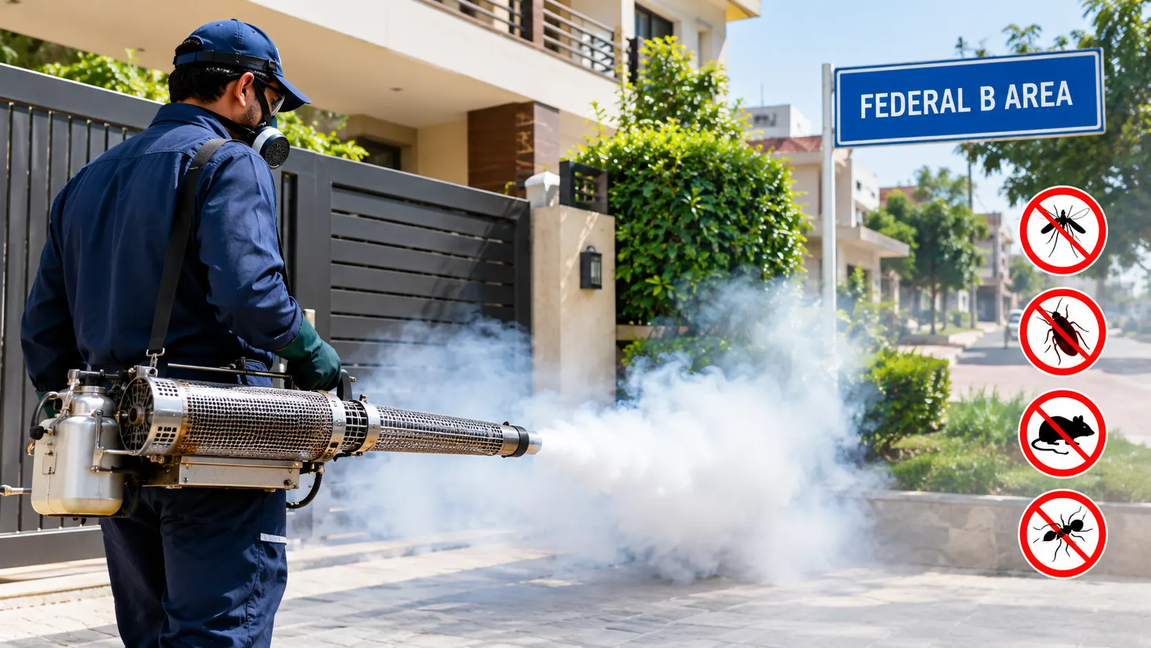 Accurate Fumigation technician at work in Federal B Area, Karachi
