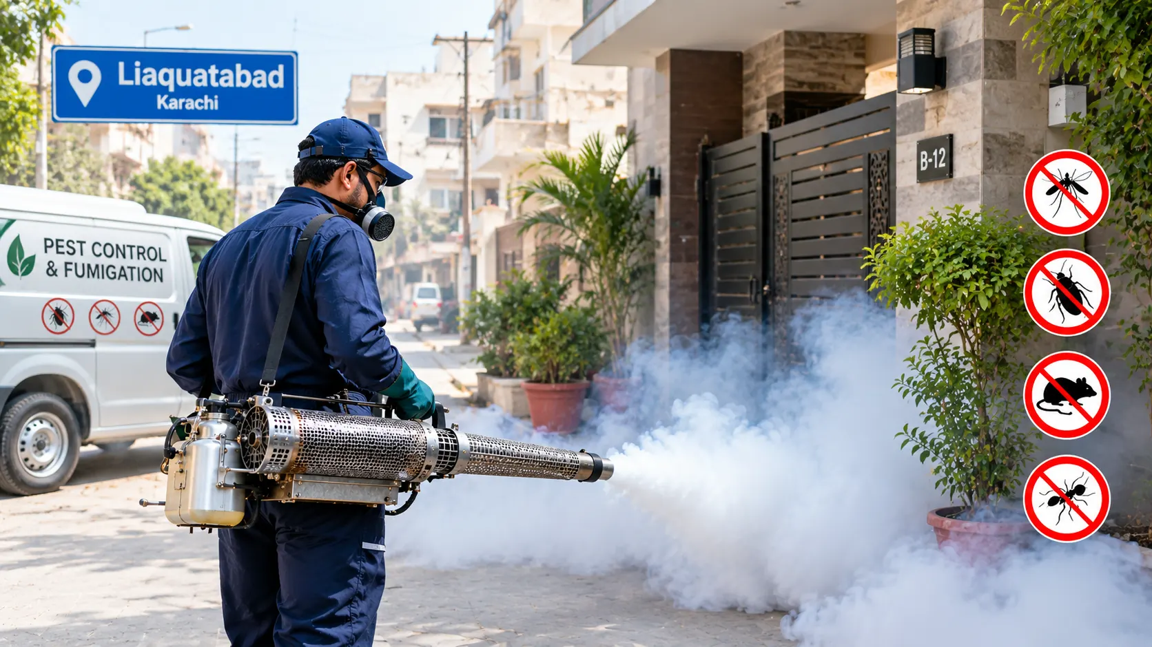 Accurate Fumigation technician at work in Liaquatabad, Karachi