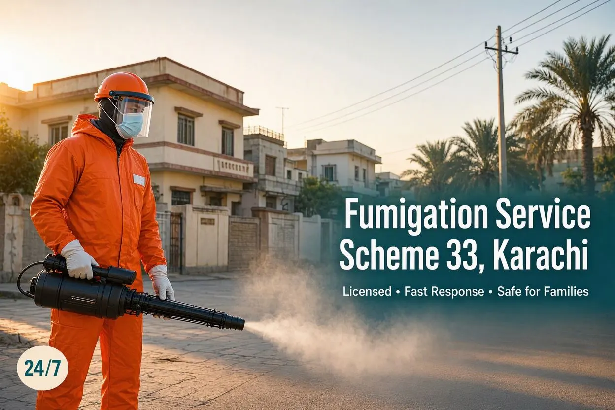 Accurate Fumigation technician at work in Scheme 33, Karachi