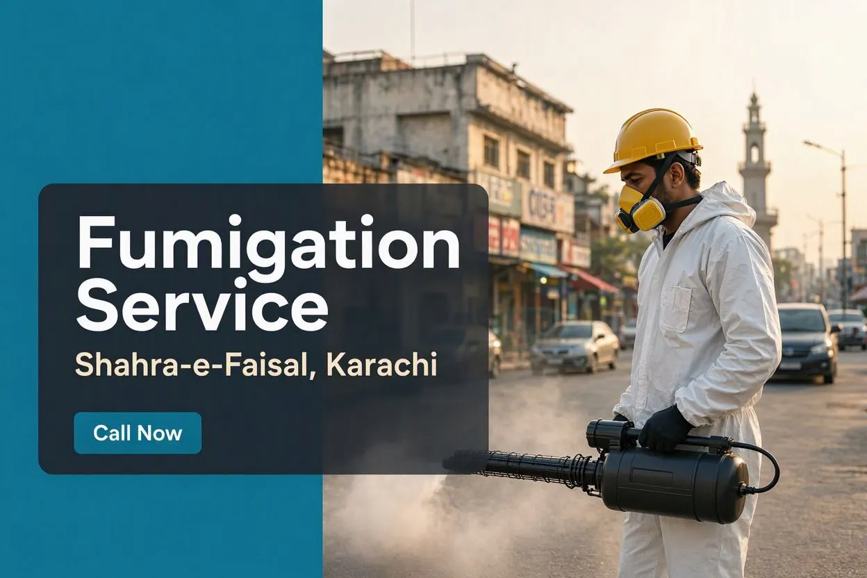Accurate Fumigation technician at work in Shahrah-e-Faisal, Karachi
