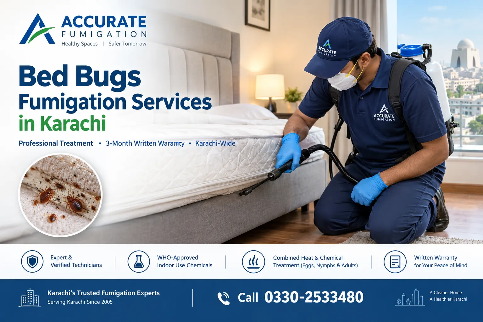 Bed bugs fumigation service in Karachi: Accurate Fumigation technician treating a bed and mattress