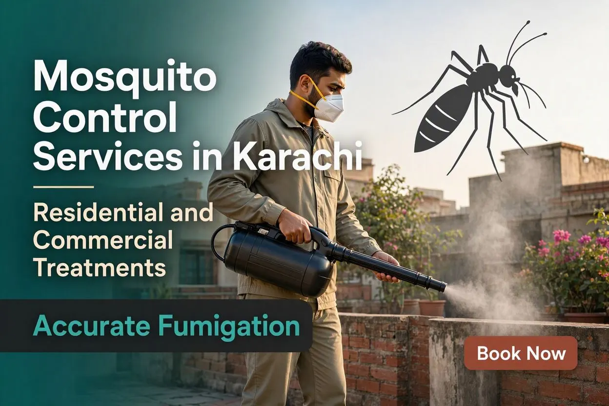 Accurate Fumigation technician carrying out thermal fogging outdoors in Karachi