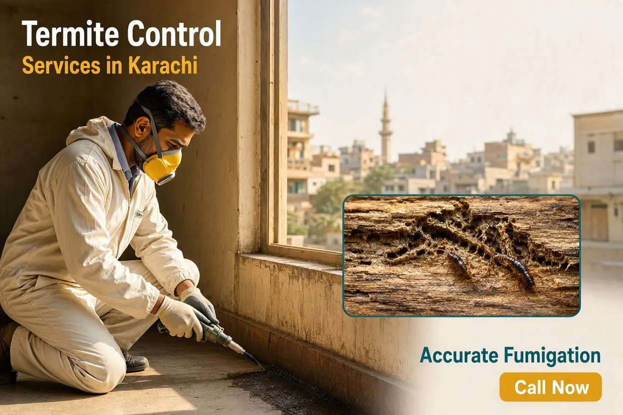 Termite control service in Karachi: Accurate Fumigation technician carrying out anti-termite treatment
